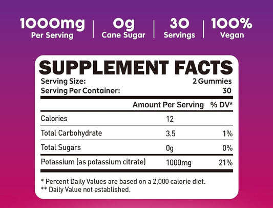 Potassium Citrate Gummies 1000 mg - sans sucre