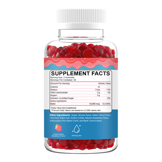 Gummies biotine 10 000 mgc - gout fraise + Pousse des Cheveux, peau ongles