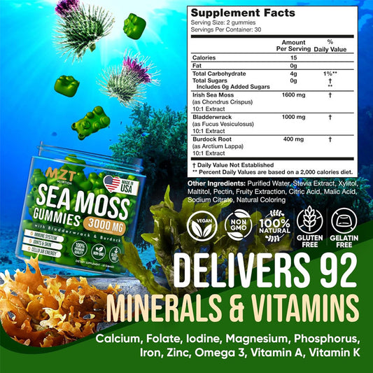 Gummies aux 92 Minéraux et vitamines - Zinc, Calcium, Oméga 3, Vitamine A, K...