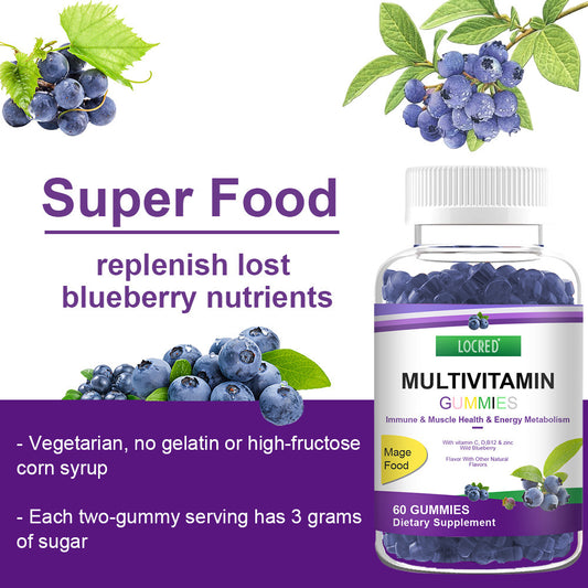 Gummies aux myrtilles - Vitamine D, C, B12 er Zinc - Super Aliment