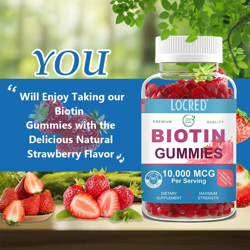 Gummies biotine 10 000 mgc - gout fraise + Pousse des Cheveux, peau ongles