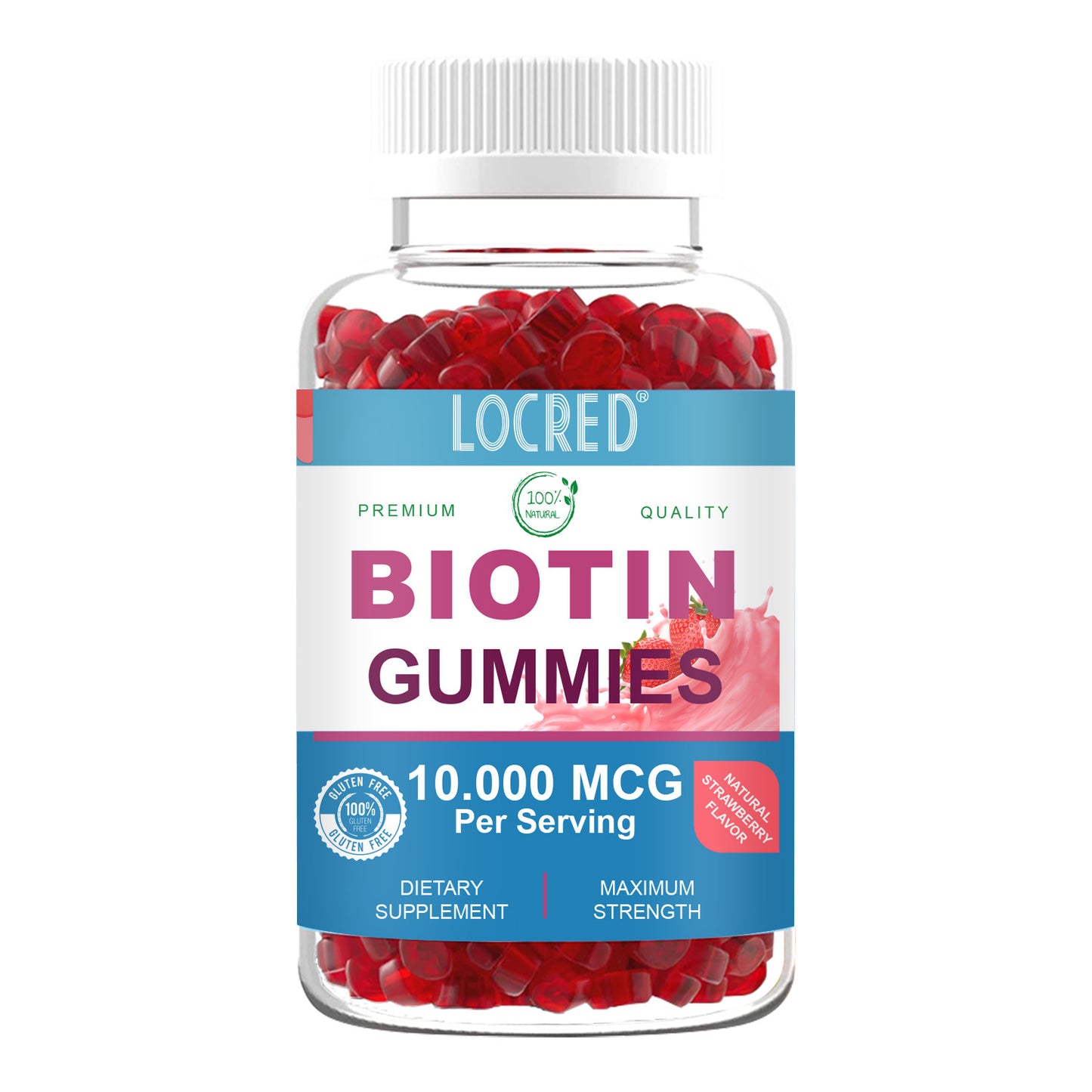 Gummies biotine 10 000 mgc - gout fraise + Pousse des Cheveux, peau ongles