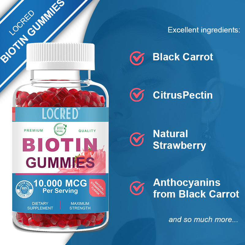 Gummies biotine 10 000 mgc - gout fraise + Pousse des Cheveux, peau ongles